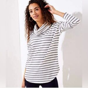 LOFT Striped Cowl Neck White Gray Sweater Womens Medium